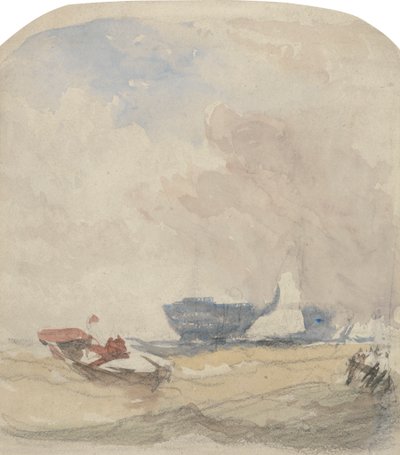 ハルク、帆船、手漕ぎボートでの海の勉強 作： David Cox