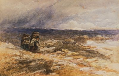北ウェールズ、ベトウス イ コエド付近のピート ギャザラー (水彩画) 作： David Cox