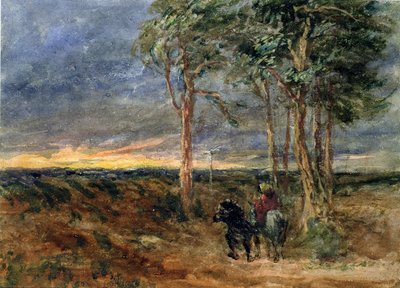ヒースの道標に近づく旅行者、1851年 作： David Cox