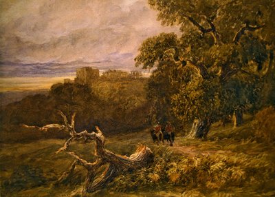 ハードウィック城周辺の旅行者（水彩・紙） 作： David Cox