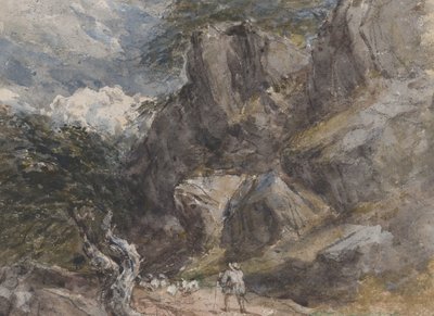 岩の多い風景で羊を運転する、カリフォルニア州。 1846年。 作： David Cox the elder