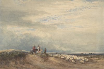 1830年、河口近くで羊を連れたライダー。 作： David Cox the elder