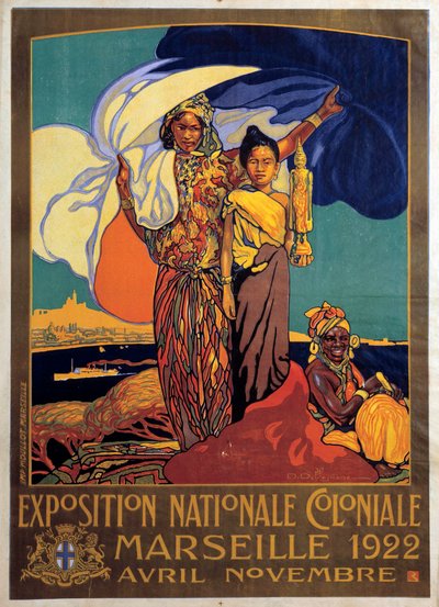 植民地主義：マルセイユで開催された国立植民地展のポスター、ダヴィッド・デレピアーヌ（1866-1932）のポスター 作： David Dellepiane