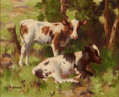 夏の風景の中の子牛たち（油彩・キャンバス） 作： David Gauld