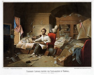 リンカーン大統領、自由の宣言を書いて、1863年1月1日、パブ。 1864 作： David Gilmour Blythe