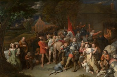 略奪する兵士（キャンバスに油彩） 作： David III Ryckaert