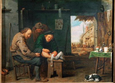 「床屋外科医（木に油彩） 作： David III Ryckaert