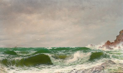 1885年、岩だらけの海岸に打ち寄せる波 作： David James