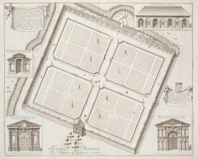 Hortus Botanicus、「Physick Garden、オクソン」、「Oxonia Illustrata」より1675年 作： David Loggan