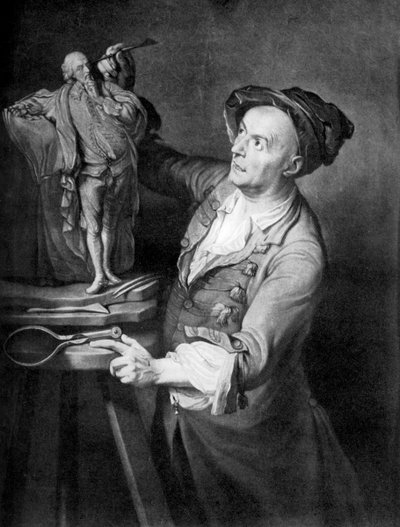 シェークスピアの彫刻を制作しているルイフランソワルビリアック、c1765、1920年代。 作： David Martin