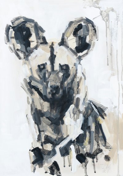 描かれた犬の肖像、2020年（アクリル、パネル） 作： David Mayer