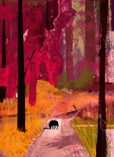 黒い犬、2013年、紙にコラージュ 作： David McConochie