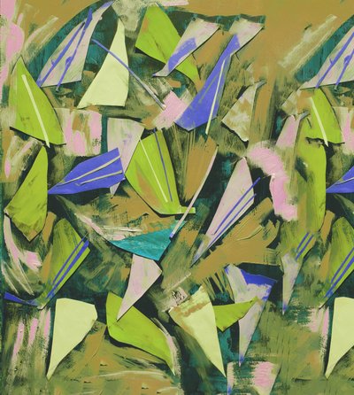 緑の中の地面のサンプル』2017年、紙にコラージュ 作： David McConochie