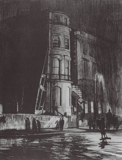 ロンドンピカデリーの夜、サヴィル・クラブ（カラーリトグラフ） 作： David Muirhead (after) Bone