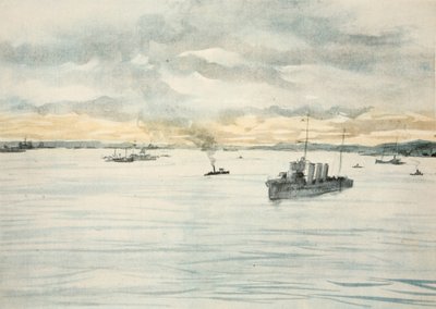 港に停泊する駆逐艦、『西部戦線』（カントリー・ライフ社）より 作： David Muirhead Bone