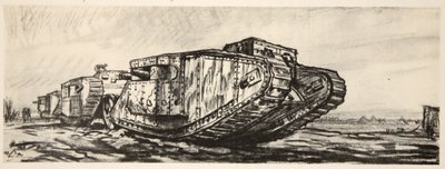 戦車の列、『西部戦線』（カントリー・ライフ社刊）の挿絵。 作： デビッド・ミュアヘッド・ボーン