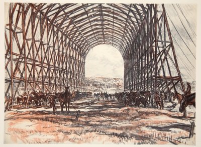 西部戦線の馬小屋、「西部戦線」（カントリーライフ社刊）の挿絵。 作： David Muirhead Bone