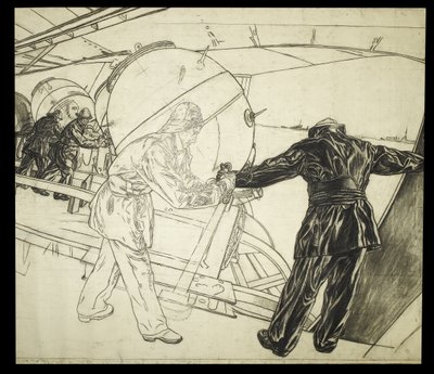 アイスランド沖冬期地雷敷設のための原寸大図面、1942年頃（紙に木炭） 作： David Muirhead Bone