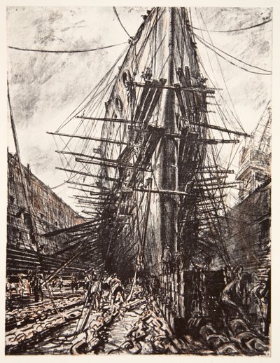 乾ドックに入ったHMSライオン、『西部戦線』（カントリー・ライフ社）の挿絵。 作： David Muirhead Bone