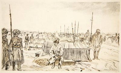 カントリー・ライフ社刊『西部戦線』よりインド騎兵隊のイラスト。 作： David Muirhead Bone