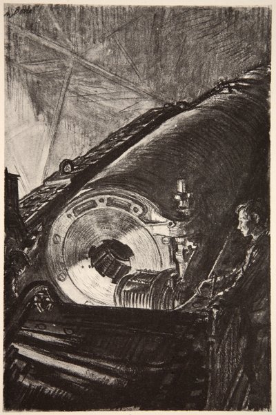 大砲のブリーチの夜間作業（「西部戦線」（カントリー・ライフ社刊）からの挿絵 作： David Muirhead Bone