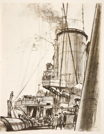 戦艦の後部甲板（「西部戦線」（カントリー・ライフ社刊）からのイラスト 作： David Muirhead Bone