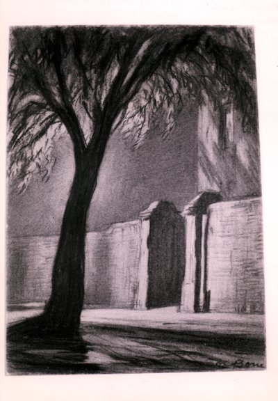 郊外の夜、1920年頃（木炭） 作： David Muirhead Bone