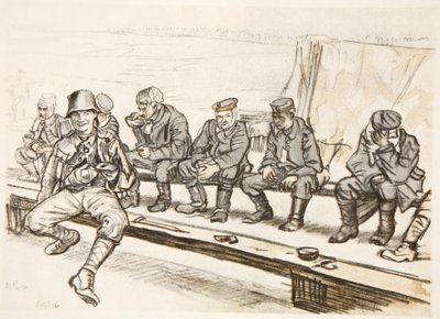 カントリー・ライフ社刊『西部戦線』より「幸福な戦士」のイラスト。 作： David Muirhead Bone