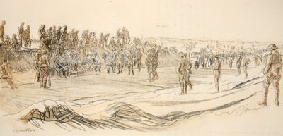 ドイツ兵捕虜の監視（『西部戦線』（カントリー・ライフ社）より 作： David Muirhead Bone