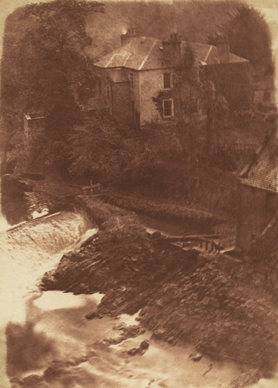コリントン マンセと堰、右側に古い工場の一部、1846 年。作成者: David Octavius Hill、Robert Adamson。 作： David Octavius Hill, Robert Adamson