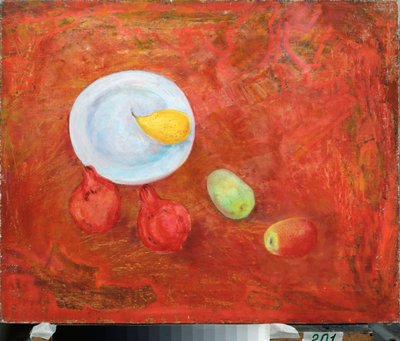 皿と果物 - David Petrovich Sterenberg（1881-1948）による絵画、キャンバスに油彩 作： David Petrovich Sterenberg