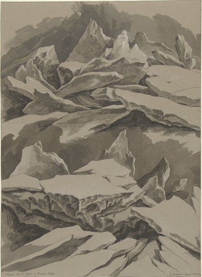 ムーズ川の流氷、1809 年 1 月 Glaçons sur la Meuse and Janvier 1809 (オブジェクトのタイトル) 作： David Pièrre Giottino Humbert de Superville (signed by artist)