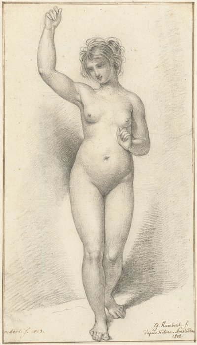 立っている女性の裸体、右腕を上げた状態 作： David Pièrre Giottino Humbert de Superville