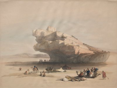 エルチョールの谷を指揮する古代の見張り塔、ペトラへの接近、1839年。 作： David Roberts
