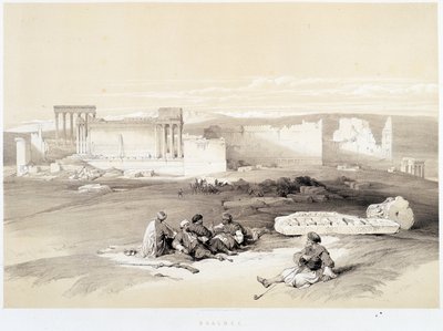 レバノンのバールベック（バールベク）、1839年5月5日に描かれた絵、「The Holy Land」、ロンドン1849年版に掲載 作： David Roberts