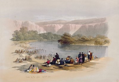 1839年4月2日、ヨルダンの銀行、ルイ・ハゲ（1806-85）パブによって刻まれた「聖地」のボリュームIIからのプレート48。 1843 作： David Roberts
