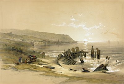 1839年4月24日、ボリュームII「聖地」からマウントカーメルに向かっているカイファ。 1842年にロンドンで発行されたLouis Haghe（1806-85）によって刻まれた 作： David Roberts