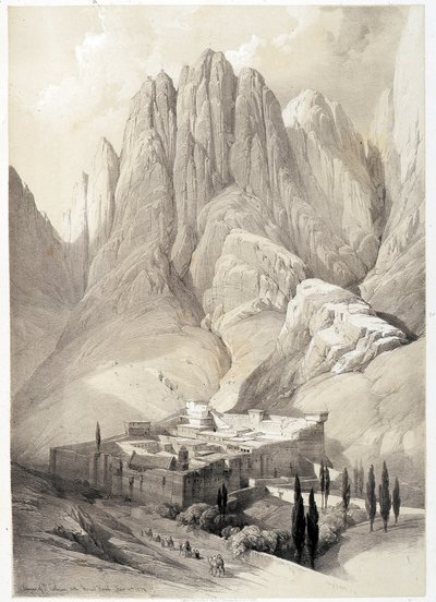 聖カタリナ修道院、1839年2月19日に描かれたもので、1849年にロンドンで出版された "The Holy Land "に掲載されています。 作： David Roberts