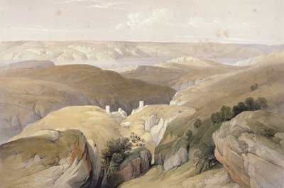 1839年4月の聖サバ修道院、「聖地」のボリュームIIから。 1842年にロンドンで発行されたLouis Haghe（1806-85）によって刻まれた 作： David Roberts