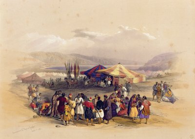1839年4月1日の「聖地」のボリュームIIからのエリコでの巡礼者の野営地。 1842年にロンドンで発行されたLouis Haghe（1806-85）によって刻まれた 作： David Roberts