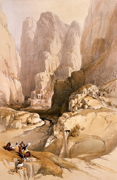 1839年3月10日、ペトラへの入り口。ルイ・ハゲ（1806-85）パブによって刻まれた「聖地」のボリュームIIIのプレート98。 1849 作： David Roberts