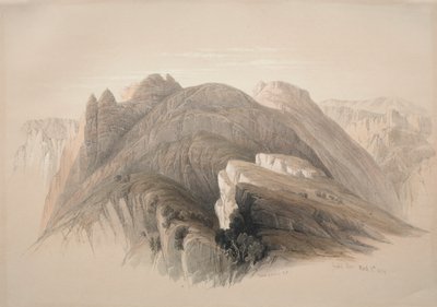ジェビル・ホー。 1839年にペトラを取り囲む断崖からのホル山。 作： David Roberts