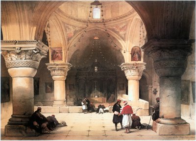 聖地にてエルサレム、聖墳墓教会、地下聖堂（エングレーヴィング） 作： David Roberts