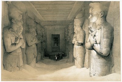 アブー・シンベル（AbuまたはAbu Simbel）神殿の内部、1836年11月9日に作成された図面、「The Holy Land」、ロンドン1849年版に掲載 作： David Roberts
