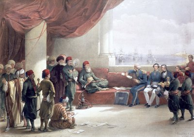 1839 年 5 月 12 日、19 世紀、エジプト、アレクサンドリアの宮殿でのエジプト総督とのインタビュー 作： David Roberts