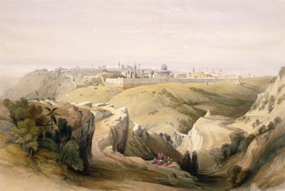 1839年4月8日、オリーブ山からのエルサレム、ルイ・ハゲ（1806-85）パブによって彫刻された「聖地」のボリュームIのプレート6。 1842 作： David Roberts