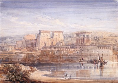 Philae: A View Of The Temples From The South (白い紙に水彩とグワッシュ) 作： David Roberts