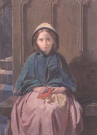 教会の礼拝堂で読書する少女の肖像 作： David Roberts