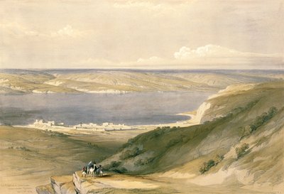 1839年4月21日、バシャンに向けたガリラヤ湖またはジェネザレスの海、ルイ・ハゲ（1806-85）パブによって彫刻された「聖地」のボリュームIのプレート36。 1842 作： David Roberts