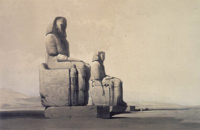テーベの彫像、エジプト、c1845（リトグラフ） 作： David Roberts
